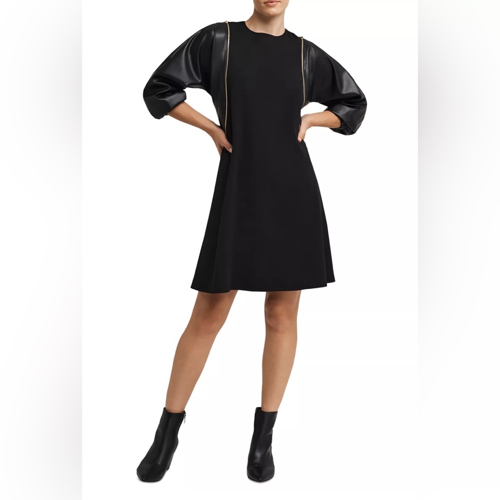 H by HALSTON • Mixed-Media Exposed-Zipper Dress • Women’s